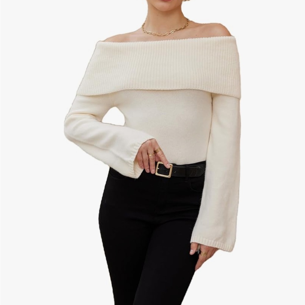 Elegant Off-Shoulder Cream Sweater